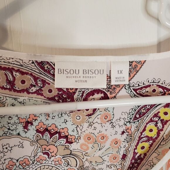 BISOU BISOU Cold Shoulder Paisley Print Bell Sleeve Boho Gypsy Blouse Size 1X - Picture 3 of 6